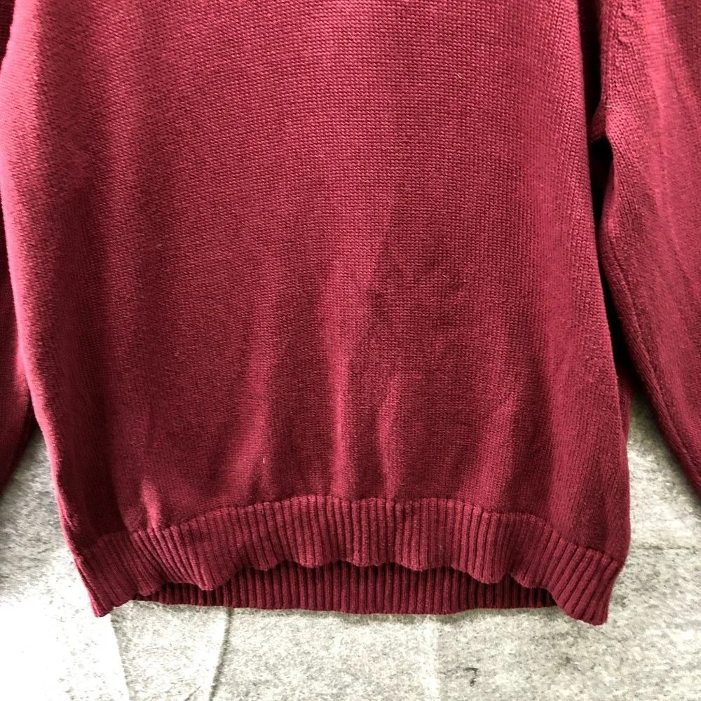 L.L. Bean 1/4 Zip Sweater Mens XL Wine‎ Red Cotton Thick Winter Pullover Knit
